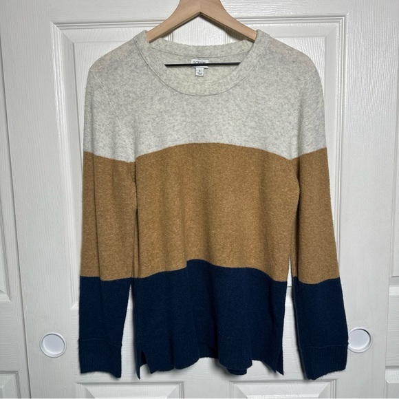 J.Crew Large Knit Sweater Striped Color Block Wool Blend Pullover Crew Preppy - Picture 1 of 11